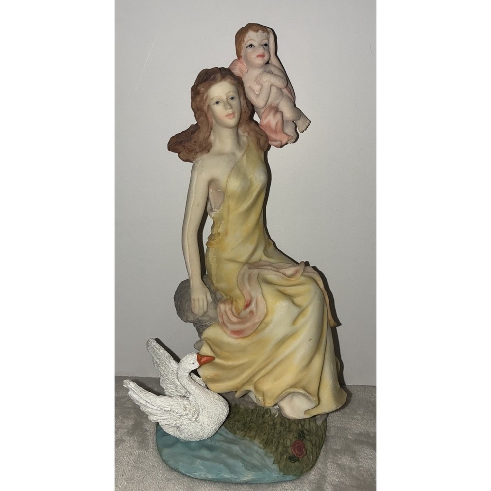 Women‎ With Cherub And Goose Figurine Resin 9.5" Home Decor Vintage